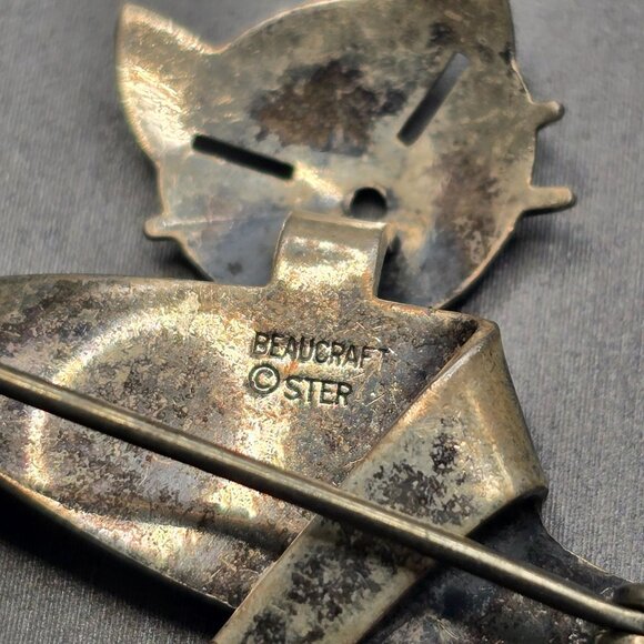 VTG Beaucraft Sterling Silver Cat Brooch Pin 2.25" 5.82g Modernist Design - Picture 3 of 6